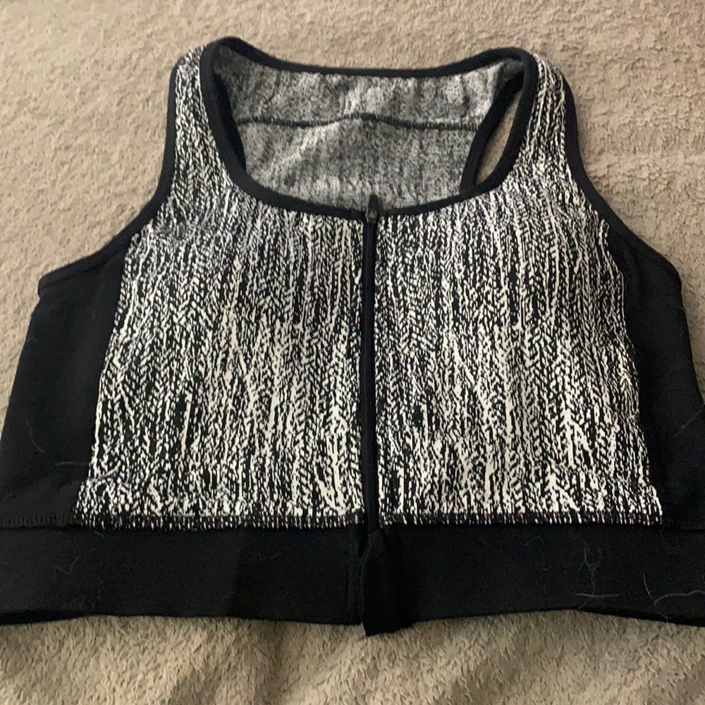 Black, white and gray Buffbunny small sports bra. Workout top.